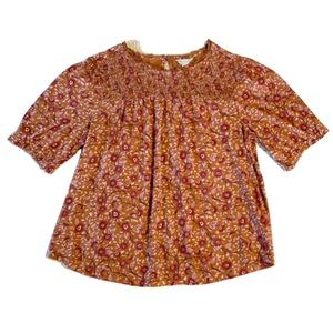Lucky Brand Floral Puff Sleeve Top (Brown) Size Large